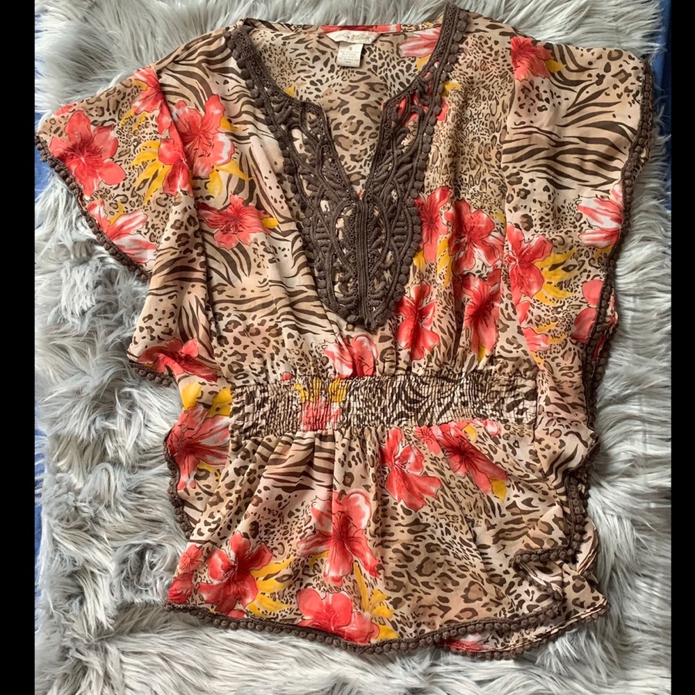 Brown floral laced blouse